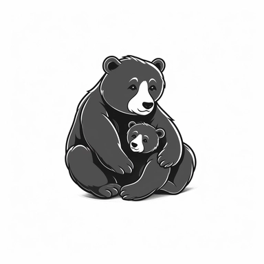 2D Black logo on a white background. Black cute bears hugging Clipart. NO SHADING. KEEP THE LOGO SIMPLIFIED