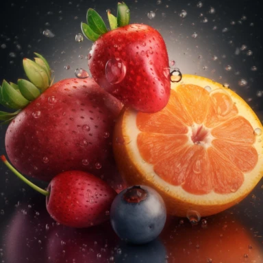 an ultra realistic, summer fruit clipart, notice water drops on the fresh fruit, healh promoting image high resolution, 8k, hdr