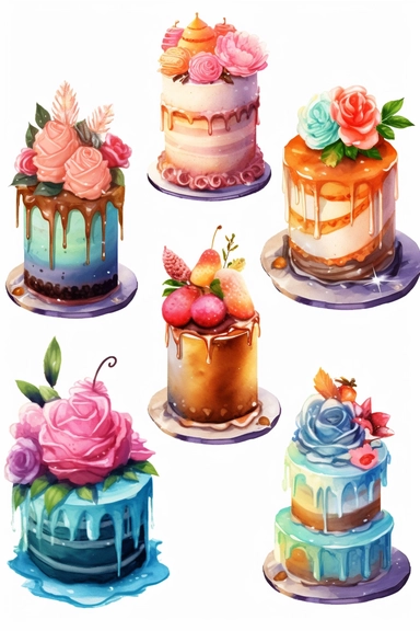 water color clipart birthday cake bundle