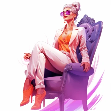boss lady clipart fashion illustration sitting in a throne pastel pink purple orange gradient glam outfit
