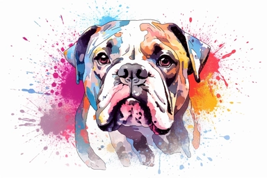 Watercolor, American Bulldog Mammal, clipart, hd, on a white background, spaced out