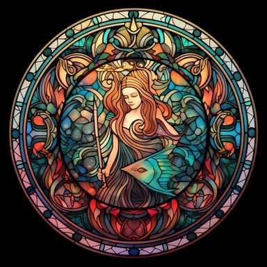 Stained Glass Watercolor Mermaid Mandala Clipart, black background, no text, no caption