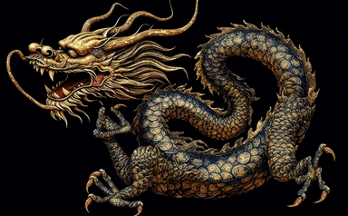 chinese dragon png dragon clipart free clipart download, in the style of dark navy and gold, 3840x2160, digitally enhanced, art of burma, symbolic-vibrant, black background, elaborate drapery