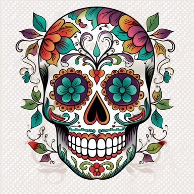 Colorful Sugar Skull PNG Day of the Dead line art clear illustration 2d cartoon full body,Clipart PNG, Transparent