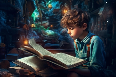 a cute ten-year-old boy is reading a book in the genre of combat marine fantasy, a watercolor clipart, Sharp focus + Close-up textures + Hyper-realistic textures, Color contrast, Precise details, Complexity, hdr. 8k