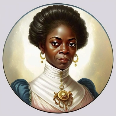 regency female African noble guild merchant politician, Josh Kirby Mad Max Lord of the Rings, handpainted enamel punk zine indie retrowave, clipart illustration character portrait, circle white background