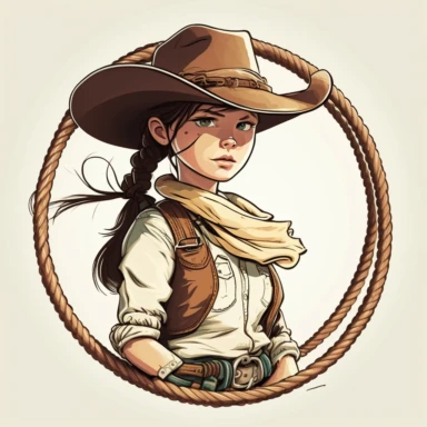 young cowgirl holding a lasso clipart