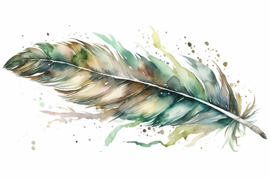 beautiful watercolor clipart of a forest green eagle feather, kawaii style. white background