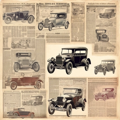 vintage style automobile newspaper illustrations clipart set, detailed 4k, clipart style, background white