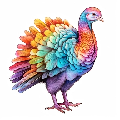 Thanksgiving turkey clipart, centered, white background, image only style by Lucy Fleming, watercolor, smooth gradients, black contour outline, ultra detailed, clipart elements, delicate pastel colors, solid white background, super clear, high quality