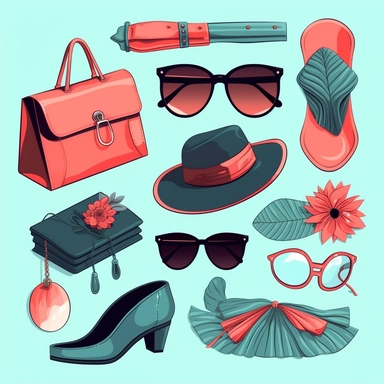 Set of stylish women's accessories. Vector illustration for design, poster, card. Fashion Style. Women clipart