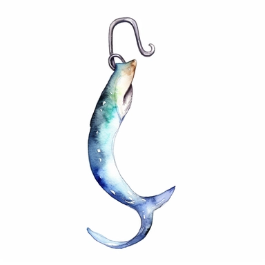Watercolor fish hook clipart, white isolated background, space out, hd