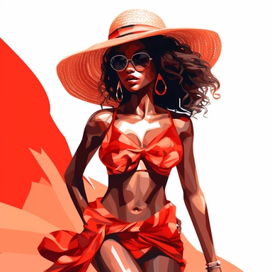fashion black girl in a red bikini clipart, hd