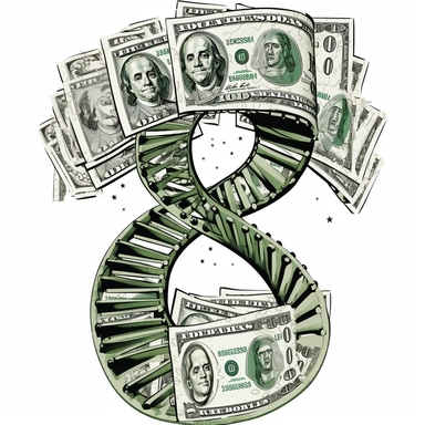 a clipart design of a double helix single spiral money and dollar bill themed