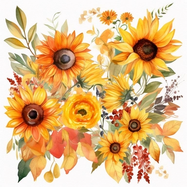 Watercolor Sunflowers Clipart - fall sunflower floral bouquets