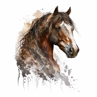 cartoon horse, young horse, comics style, white background, watercolour, clipart, Vector graphic in watercolor style of a horse , horse head , soft, brown ,grey