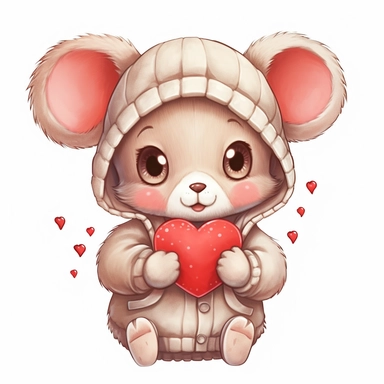 kawaii a very cute cuddly eyes happy baby bear wearing a colorful coat giving out red heart's clipart Easter spring bunny scrapbooking Crafton digital paper white background