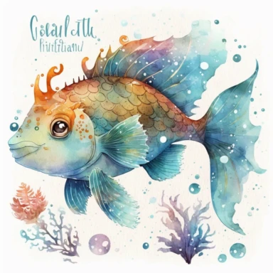 watercolor clipart of a dragon fish clipart , cute cartoon marine animals, watercolor, watercolor paper texture, no background. clear simple shapes. isolated clipart. Adorable. High quality.