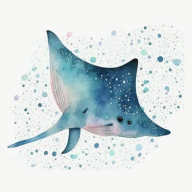 watercolor clipart of a manta ray clipart , cute cartoon marine animals, watercolor, watercolor paper texture, no background. clear simple shapes. isolated clipart. Adorable. High quality.