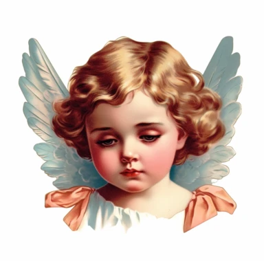 Vintage 1920 Portrait Shot View Of a Sad child head with Angel Wings Behind it Illustration , in the style of late 19th century, Chromolithograph, 1920s Illustration, Vintage, Chromolithograph, Colorful, Antique, Ephemera, Clipart, 8k, Isolated on white