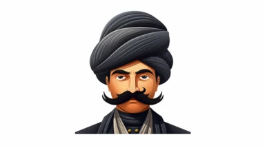 an imperial mustache and a black coat and a turban headwear clipart