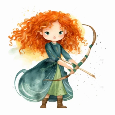 watercolor clipart, Merida from Brave, high detail, single design, 8k