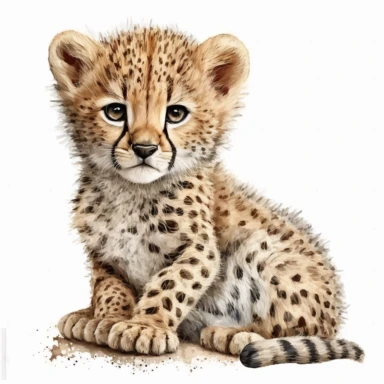 cute small newborn baby cheetahe whole body clipart watercolor safari white background details high quality realistic happy