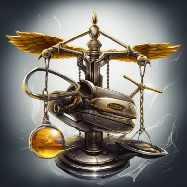 Imagine a set of scales, the traditional symbol of justice, balancing with precision and grace. Now picture this set of scales being propelled by a powerful jet engine, symbolizing swifter and more effective justice. Create a realistic-style illustration, yet in clipart format, that combines these two elements to represent an evolution in the way justice is applied and carried out.