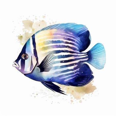Emperor Angelfish Fish, water color style, clipart, white background