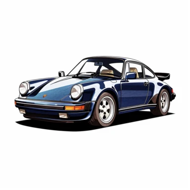 Porsche 911 Turbo oldtimer dark blue clipart white background