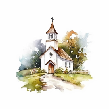 watercolor style, countryside church clipart, realistic, isolated on white background, 4K