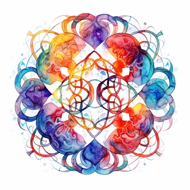 Infinity fractal clipart, watercolor, intricate sacred geometrical patterns, vibrant chakra colors, on white background