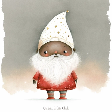 A watercolor painting of a cute black skin Santa Claus , father Christmas, full body image, cute detailed digital art, inspired by nicoletta ceccoli, by Kubisi art, whimsical and cute, by nicoletta ceccoli, cute detailed artwork, glimmering, adorable and whimsical, whimsical art, Clipart style, png style, svg style, blank white background, a solid white background