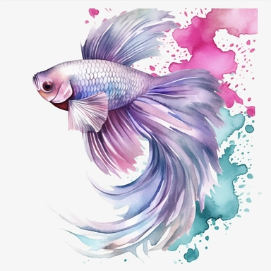 Watercolor betta fish clipart, white isolated background, space out, hd