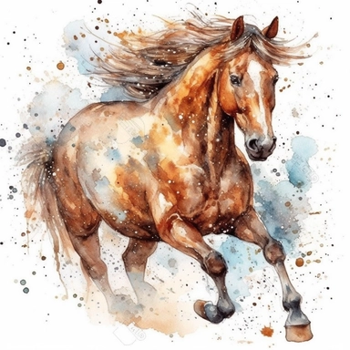 beautiful horse galloping watercolor clipart on white background, highly detailed
