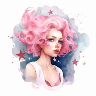 gorgeous star sign cancer woman illustration in watercolor, white, pop surrealism, clipart, white background