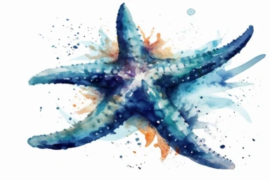 watercolor starfish in the ocean clipart, hd, isolated on white background, spaced out