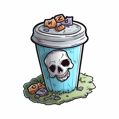 gravestone shaped coffee cup, cartoon colours, vector, clipart, white background for a tee shirt, no captions