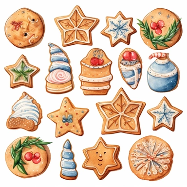 whimsical watercolour cute clip art Christmas cookies
