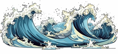 sea waves and foam, comic clipart on white background