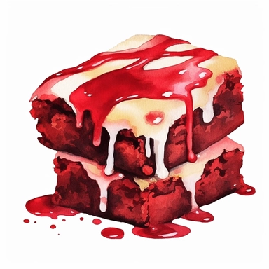 red brownie, clipart, watercolor, 8k, white background for removing background