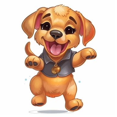 single isolated asset, cute happy {French Bulldog, Labrador Retriever, Golden Retriever, German Shepherd, Poodle, Bulldog, Rottweiler, Beagles} puppy dancing, front view, chibi style, watercolor, professional vector clipart, white background