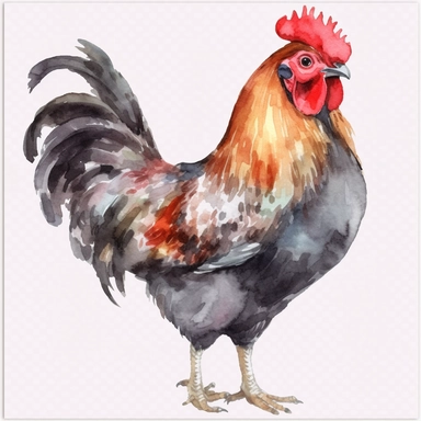 watercolor, Chickens: Another popular farm animal, chickens are kept for their meat and eggs. They are found in almost every country in the world, and are an important source of protein for many people png Full body realistic cartoon in 32K UHD cute. 15 cm thick outline. Black color. There was no shadow on the ground. 8K with realistic watercolors and detailed illustrations. PNG clipart, transparent white background