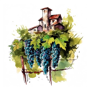 a Winery grapevines e in the style of watercolour clipart with detailed brush strokes