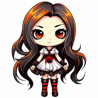 cute Monster High Chibi style girl, Halloween style, white background,clipart watercolor illustration, single object, high definition, white background for removing background
