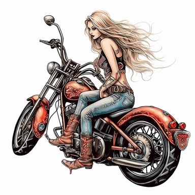 biker chick winged fairy Harley davidson theme tattoo clip art
