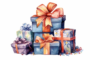 holiday christmas gifts, watercolor clipart