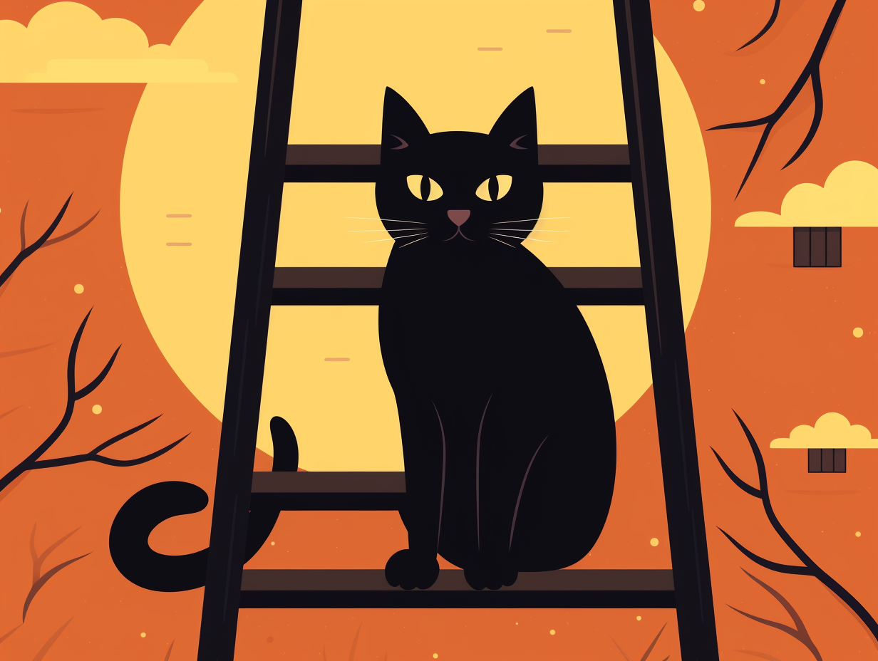 Clipart of a black cat sitting under a ladder, symbolizing common ...