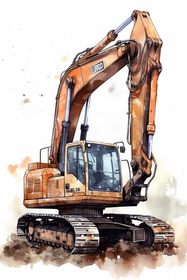 watercolor illustration of Industrial hammer excavator, digital art, concept,art,8k,hd,kawaii,no backround, clipart