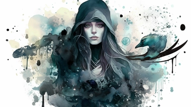 Enter a world of dark fantasy with captivating watercolor clipart featuring a mysterious magic girl. Picture a young sorceress cloaked in shadows, her eyes glowing with arcane power. Her flowing robes, adorned with intricate patterns and symbols, blend seamlessly with the ethereal and enchanting atmosphere surrounding her. The watercolor medium adds a touch of whimsy and unpredictability to the artwork, with its vibrant colors and subtle textures. This clipart is perfect for adding a touch of ma